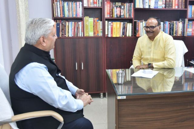 Gulab Kothari discussing elections with Uttar Pradesh Deputy Chief Minister Brijesh Pathak