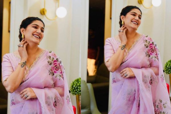sapna choudhary in pink saree photo