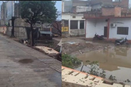 Ayodhya Dham railway station boundary wall collapsed in monsoon first rain