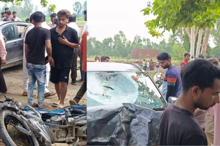 Road Accident in Sambhal collision between car and bike 2 death