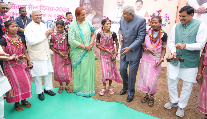 Vice President Jagdeep Dhankhar tribal dance in Dindori CM Dr Mohan Yadav Sickle Cell Day