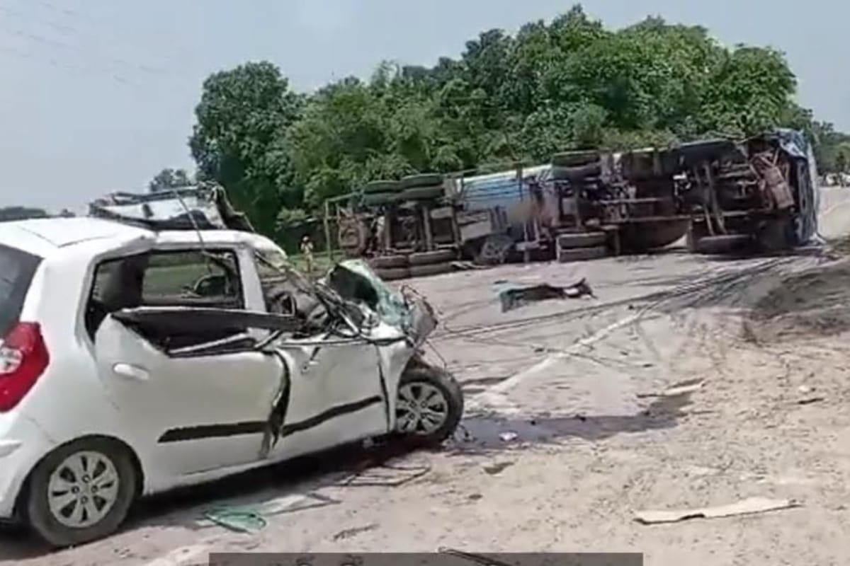 अमेठी में बेकाबू कार LPG टैंकर से टकराई, दरोगा की मौत…इलाका सील