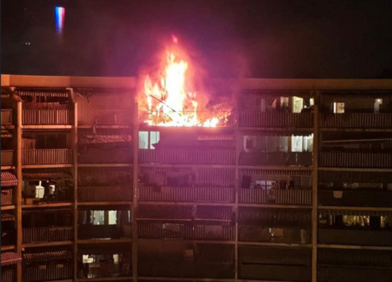 Building catches fire