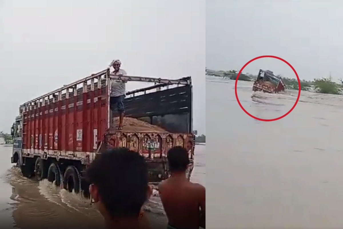 ट्रक ड्राइवर बारिश के भरे पानी में हीरो बनने की कर रहा था कोशिश, देखते-देखते डूब
गया; VIDEO हो रहा वायरल