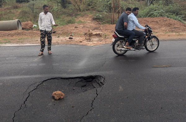 Road near Gogelav Dam worth Rs 18 crore caved in.