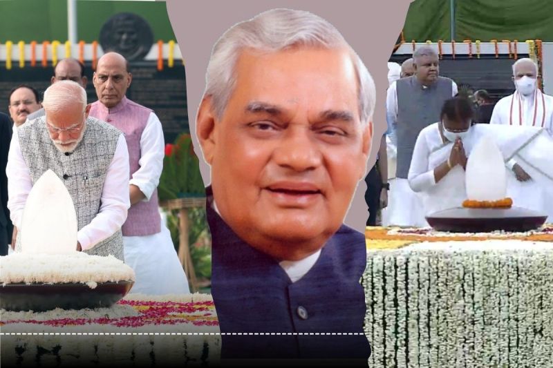 President Droupadi Murmu and PM Modi pays floral tribute to former Prime Minister Atal Bihari Vajpayee on his death anniversary, at Sadaiv Atal Delhi