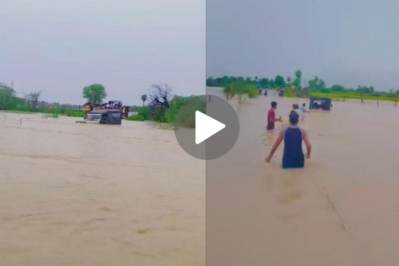 Jeep floating in river