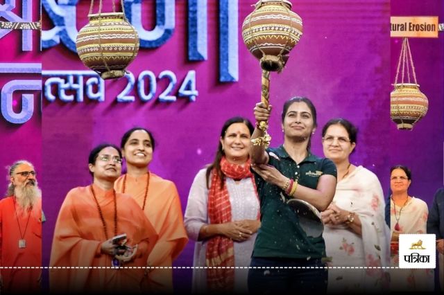 New Delhi : Olympic double medalist & Indian shooter Manu Bhaker attenda Shri Krishna Janmashtami celebrations