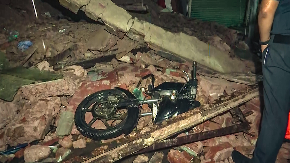 A house collapsed following heavy rainfall in New Delhi