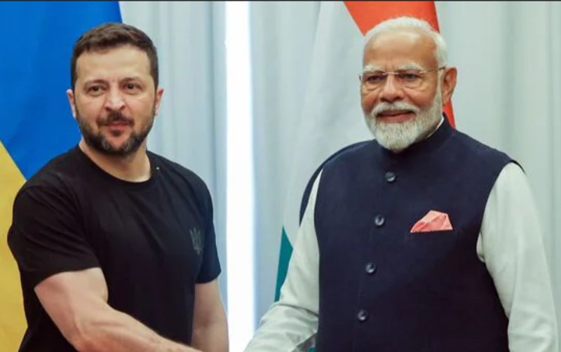 Indian PM Narendra Modi with Ukrainian President Volodymyr Zelenskyy