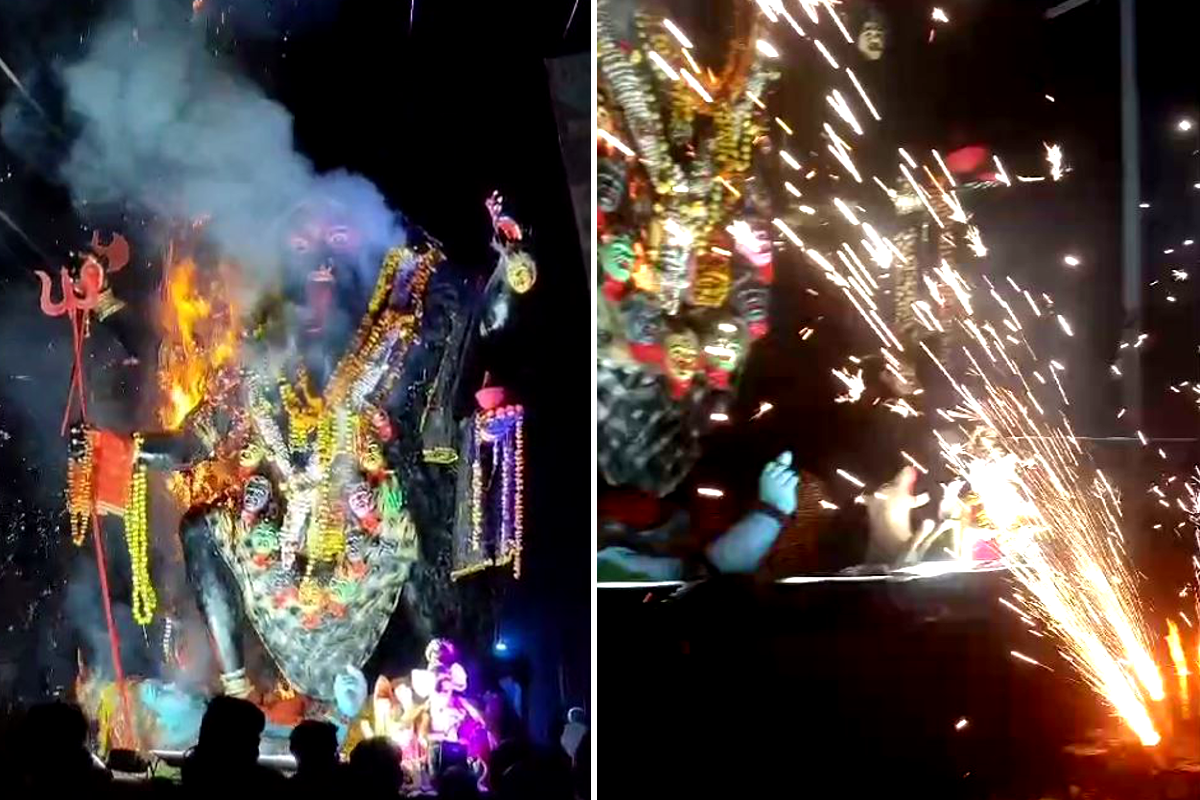 Accident averted just before immersion, sudden fire breaks out in Kali Maa’s
idol, causing panic