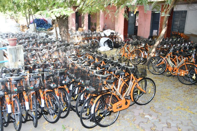 The colour of the bicycles changed with the government, now they will be available in 'saffron' colour