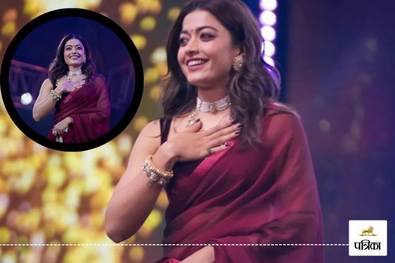 Rashmika Mandannas charming style in burgundy saree