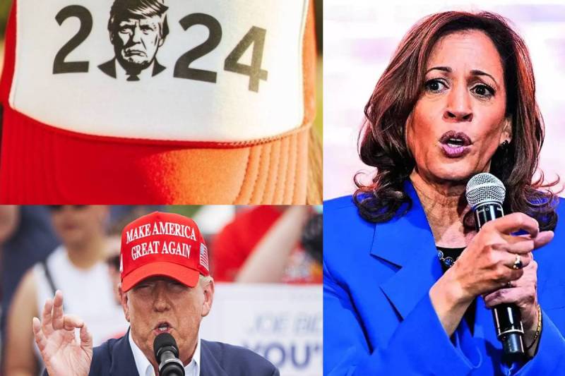 Red Donald Trump and Blue kamala Harris