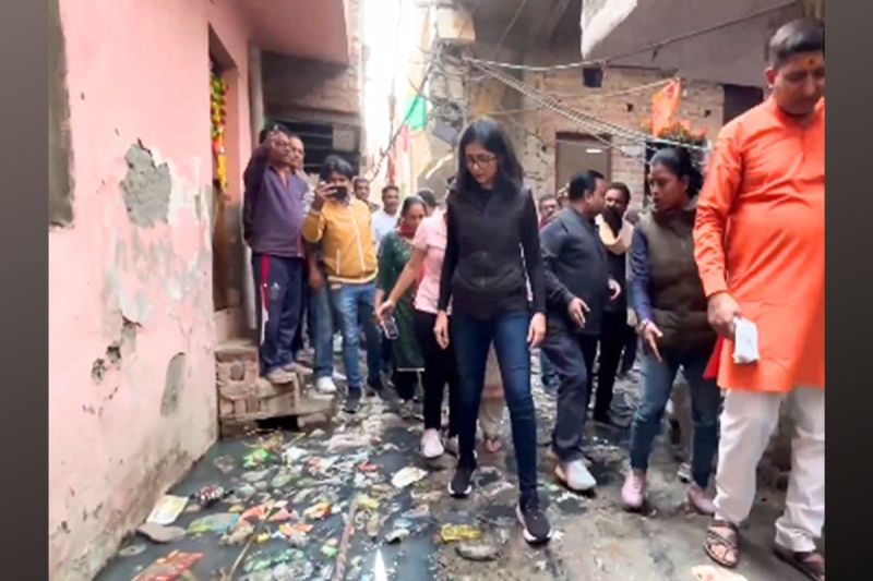AAP MP Swati Maliwal visits Burari