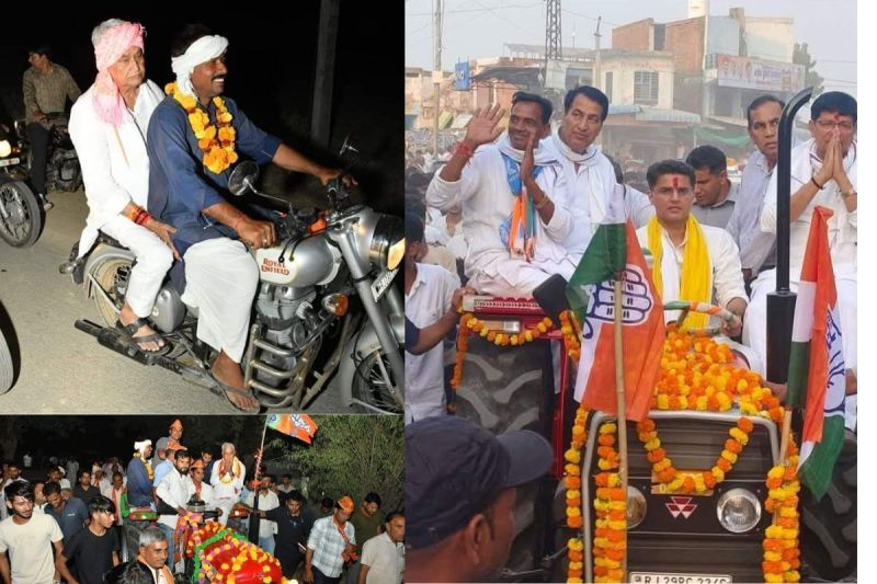 दौसा विधानसभा सीट पर हो रहे उपचुनाव में इस अंदाज में चुनाव प्रचार कर रहे दिग्गज नेता।