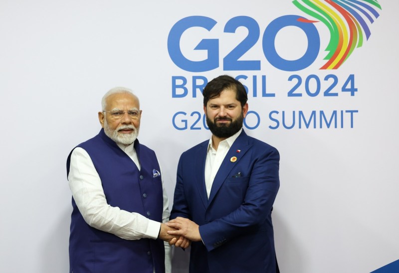Indian Prime Minister Narendra Modi with Chilean President Gabriel Boric Font