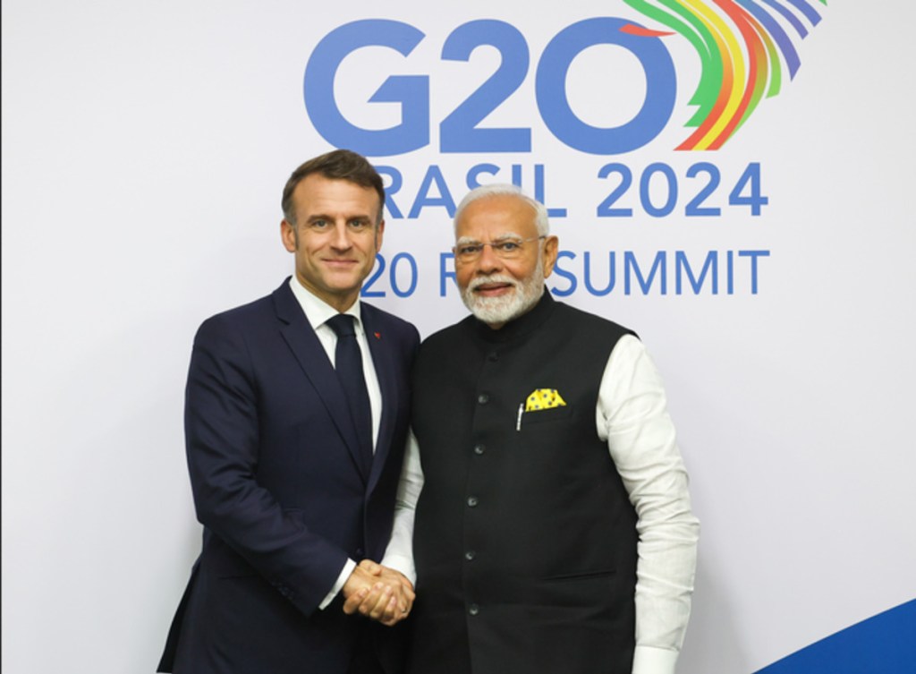 Indian Prime Minister Narendra Modi with French President Emmanuel Macron