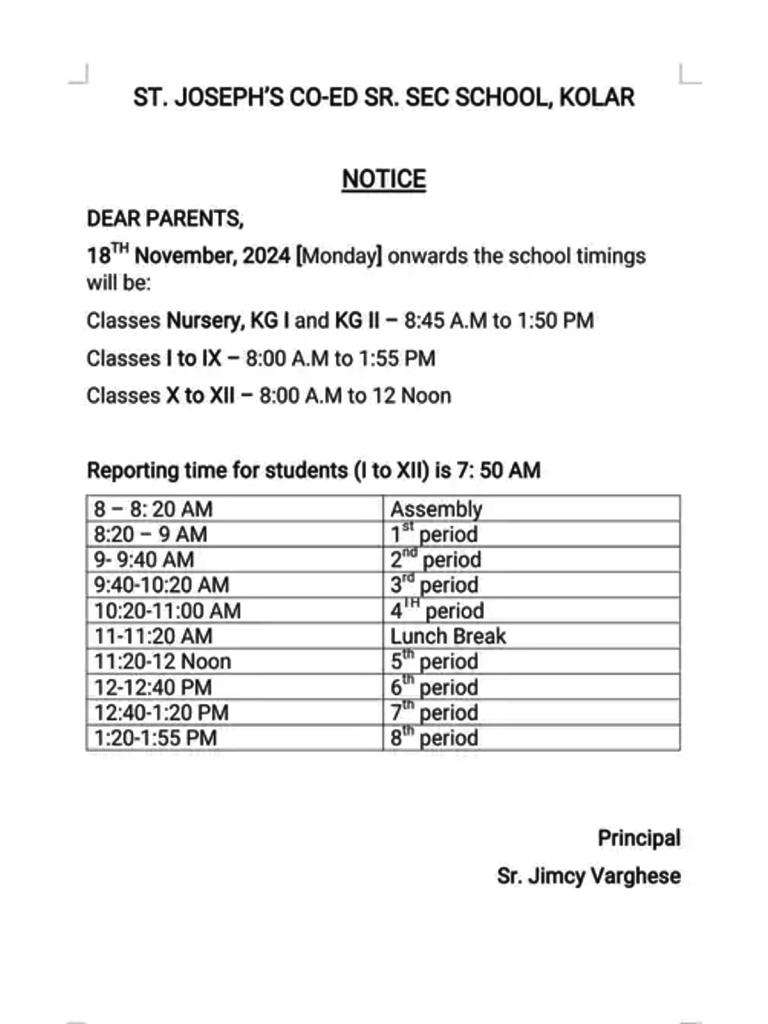 School Timing Change