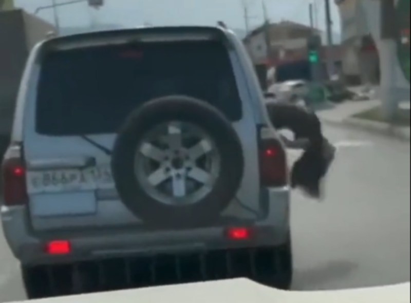 Girl showing off through moving car window