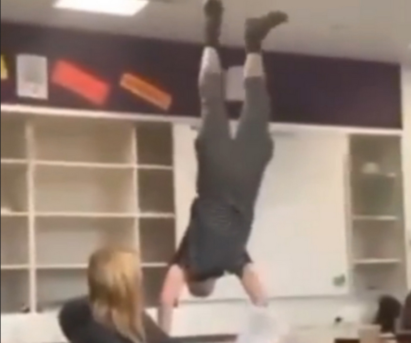 Teacher shows off in front of students, falls down terribly