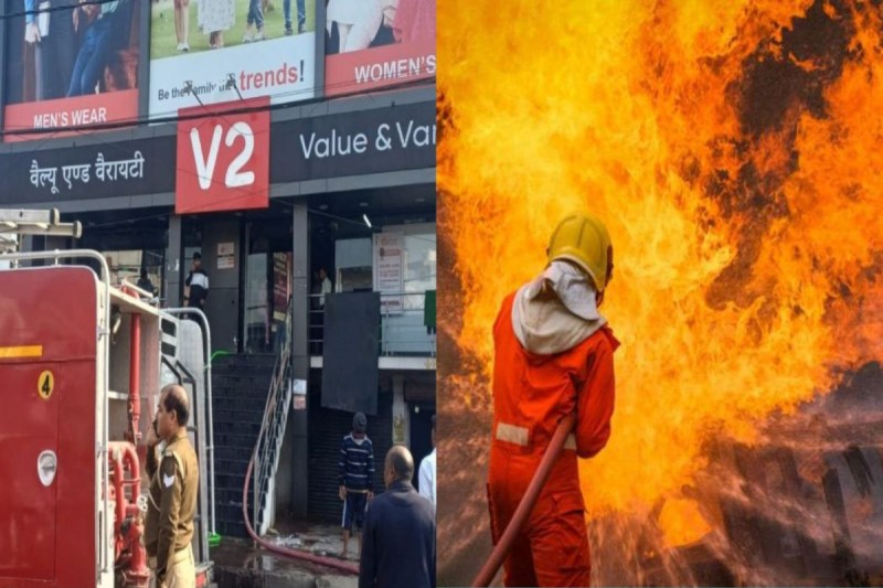 Massive Fire Breaks Out at V2 Mart in Lucknow Telibagh Market