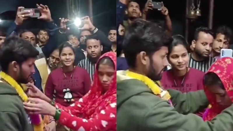 जय माल: एक दूसरे को माला पहनाते प्रेमी युगल