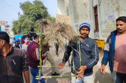 कलेक्टर कार्यालय झोपड़ानुमा मकान लेकर पहुंचा ग्रामीण युवक - image