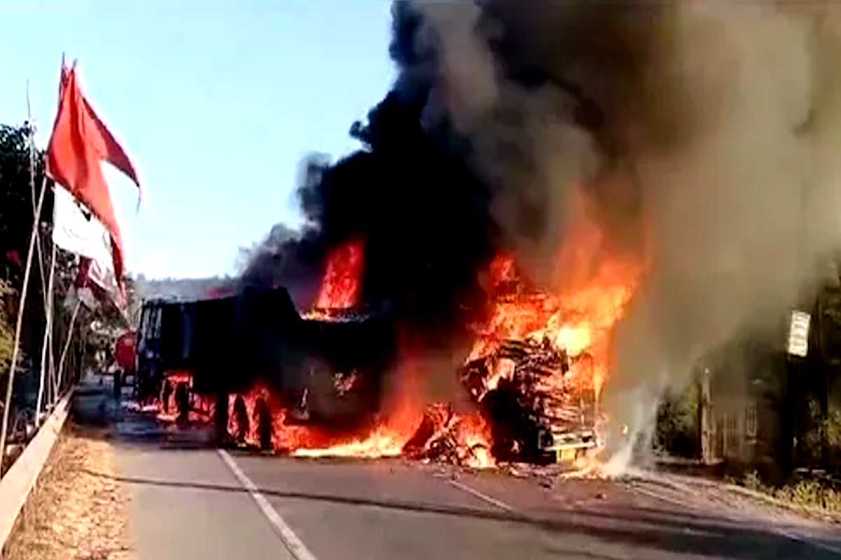 Truck and Trolley Collision Cause Fiery Crash, Drivers Escape