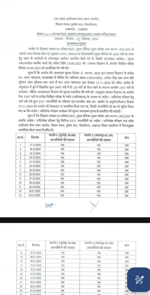 DV for UPSSSC mukhya sevika