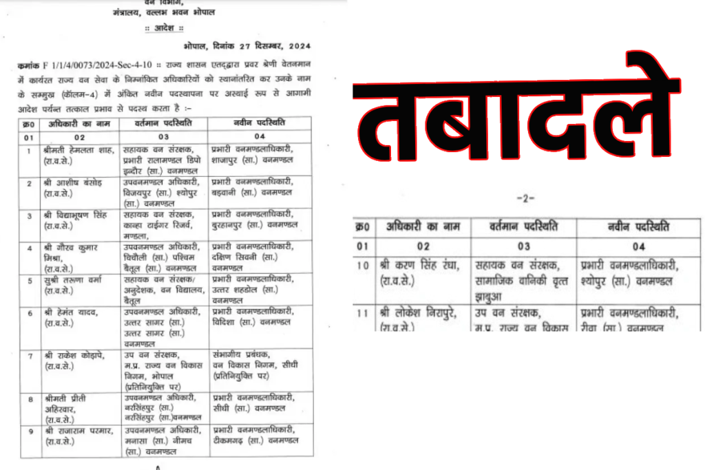 MP Forest Service officers Transfer List