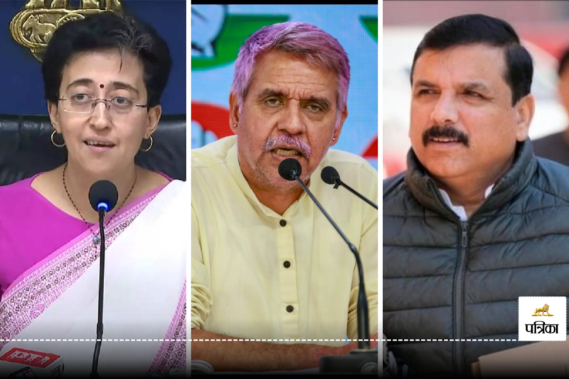 Delhi CM Atishi, Sandeep Dixit and Sanjay Singh