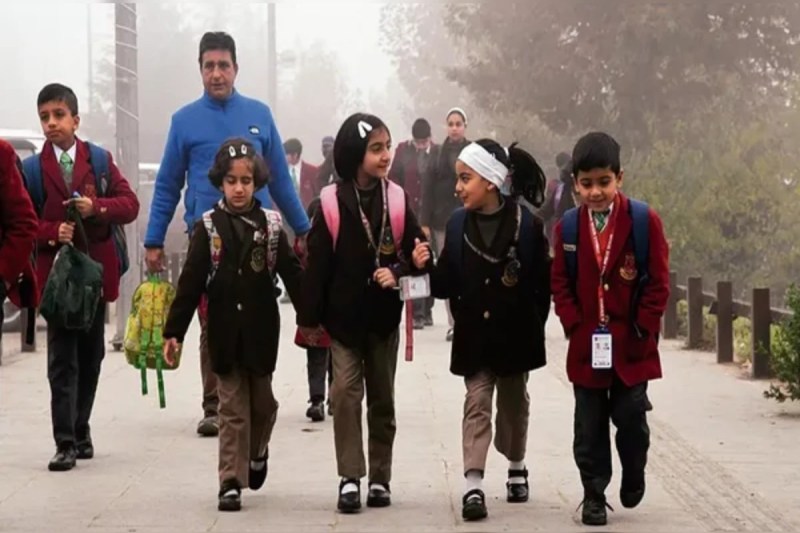 School child in winter