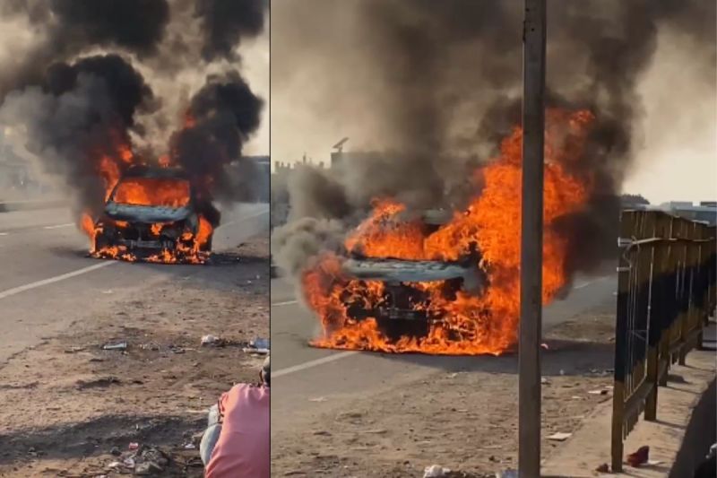 moving car suddenly caught fire in Dausa on Jaipur Agra Highway