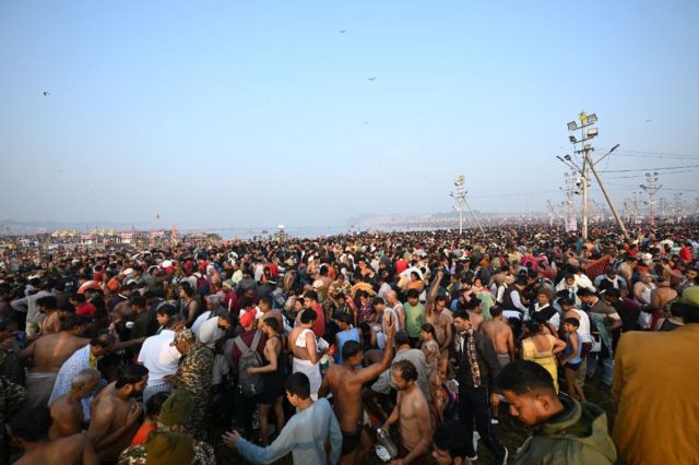 Devotees taking a dip in the Sangam