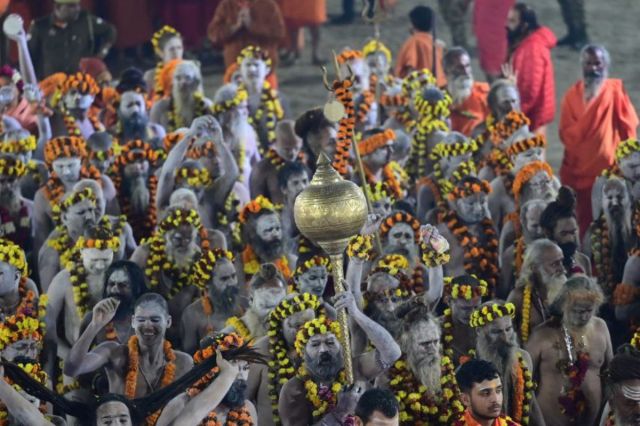 Naga Sadhus leaving their Akhadas for the holy dip