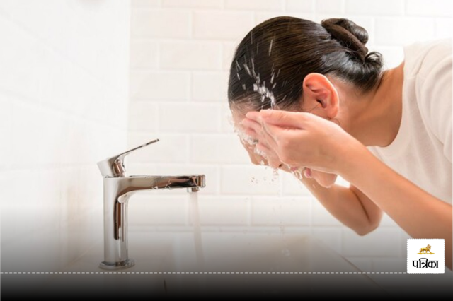 Washing eyes with cold water for eye irritation and swelling