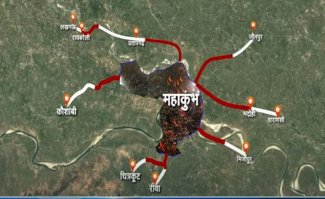 Prayagraj Traffic Jam 300 kilometres map