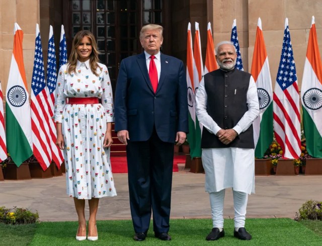 trump with his wife and pm modi in india