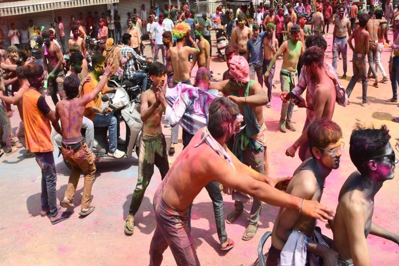 Sheetla Saptami: Worship of Sheetla Mata in the morning, then a blast of colors