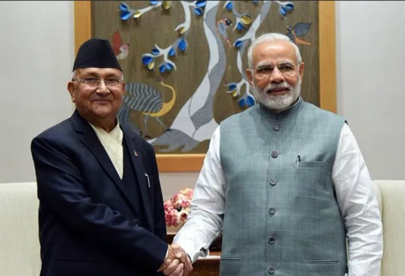 Indian Prime Minister Narendra Modi with Nepal's PM KP Sharma Oli