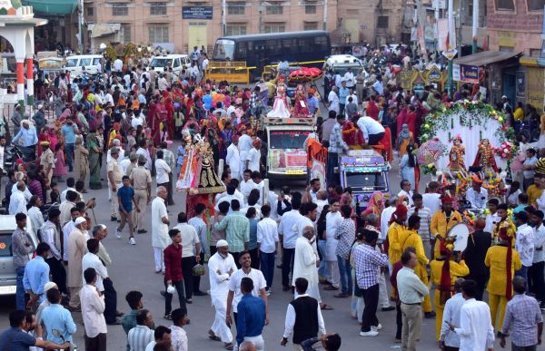 Grand procession of Gangaur with royal attire, festive cheer in the city