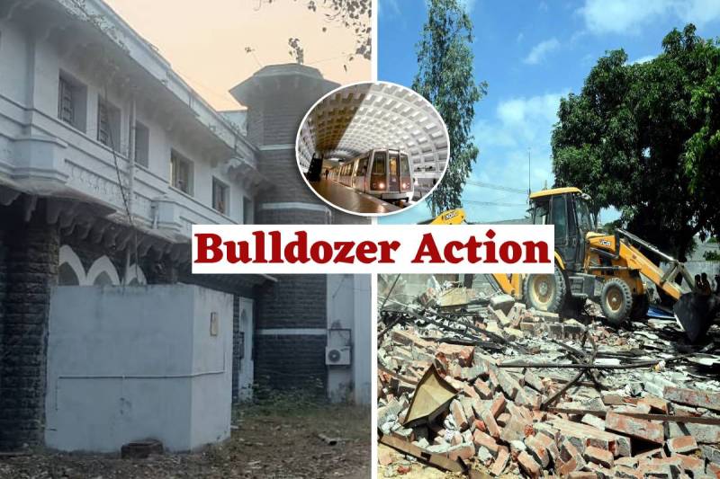 Bulldozer Action on Rani Sarai for Metro corridor Indore