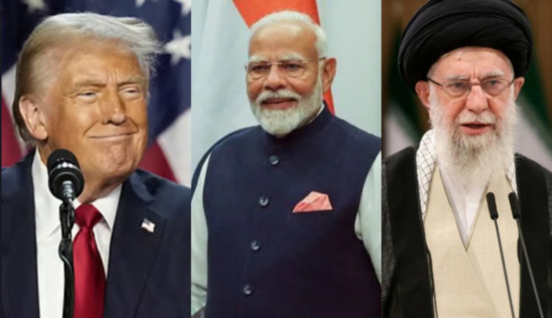 US President Donald Trump, Indian Prime Minister Narendra Modi and Iranian Supreme Leader Ali Khamenei