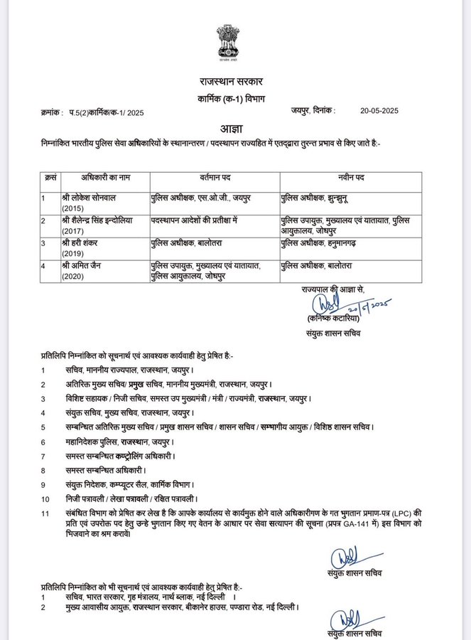 कार्मिक विभाग का आदेश