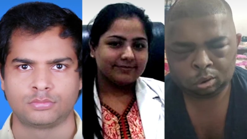 मृतक इंजीनियर की फाइल फोटो और बीच डॉक्टर अनुष्का तिवारी