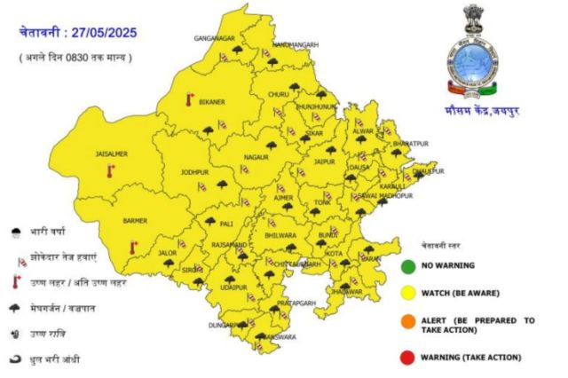 Rajasthan 27 May rain and heatwave alert