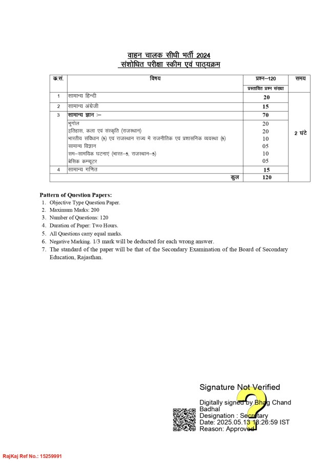 RSMSSB Driver Exam 2025,