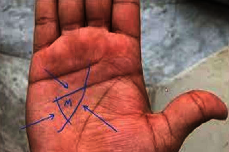 Hatheli Par Tribhuj Cross mark in Triangle