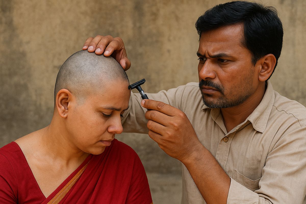 मेरठ में पति ने पत्नी का सिर मुंडवाया, अवैध रिश्तों के विरोध पर तीन तलाक देकर घर
से निकाला